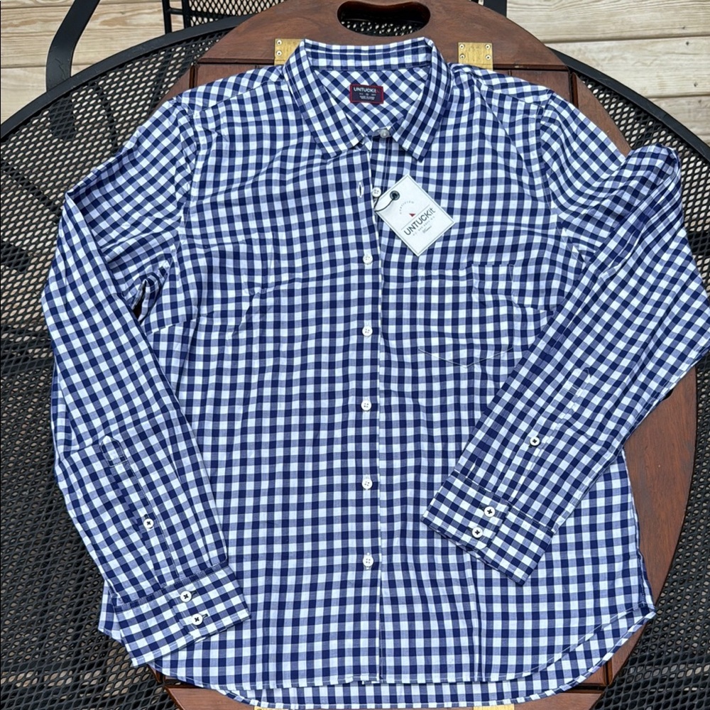 UNTUCKit Blue Checkered women’s Shirt new size 12